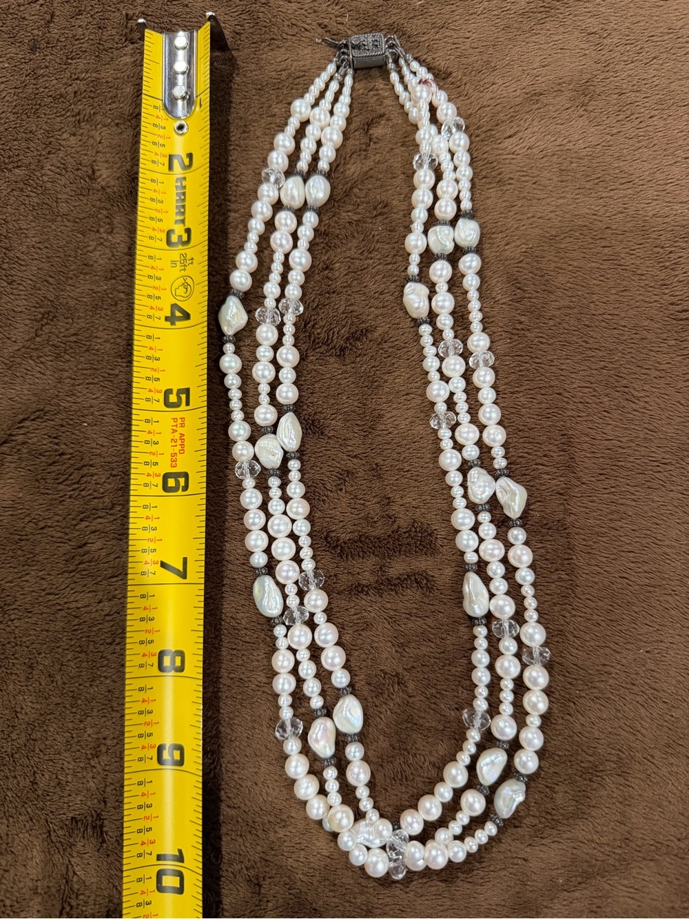 Cultured White Pearl Multi-Strand Necklace with Silver Clasp